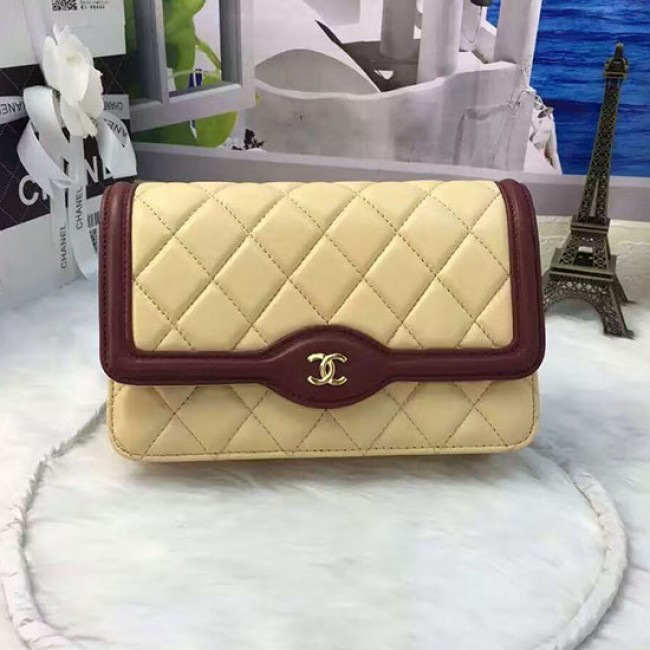 Ch**el lambskin mini chain wallet light beige a81023 vs03754