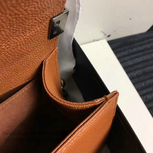 Ch**el caviar grained calfskin boy bag with top handle orange