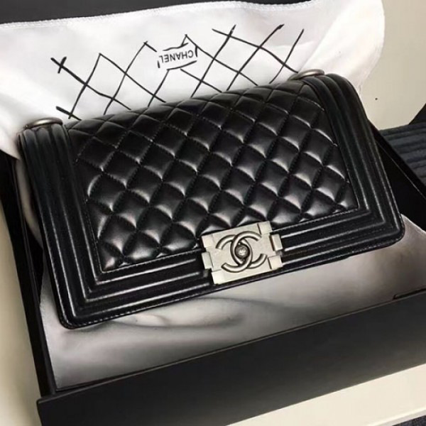 Ch**el medium caviar quilted lambskin boy bag black