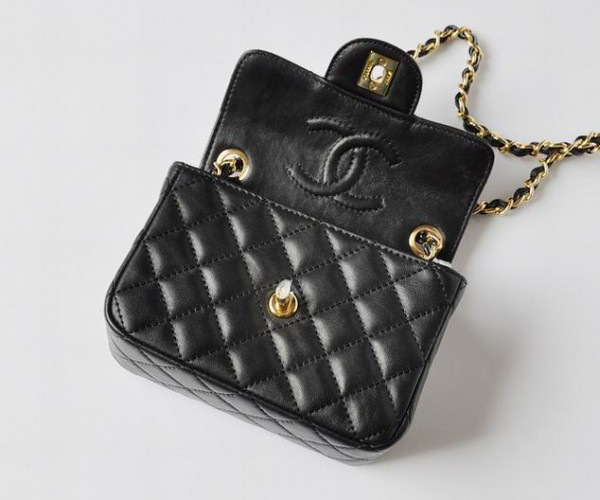 Ch**el lambskin leather flap bag with gold hardware black 17.5*12.5*7cm