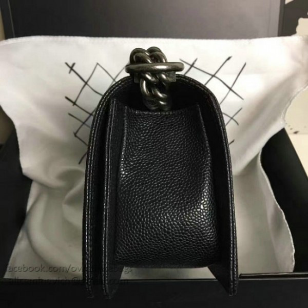 Ch**el small quilted caviar boy bag black silver