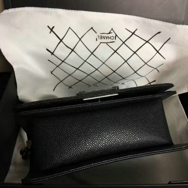 Ch**el small quilted caviar boy bag black silver