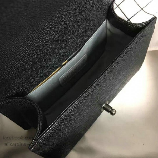 Ch**el small quilted caviar boy bag black silver