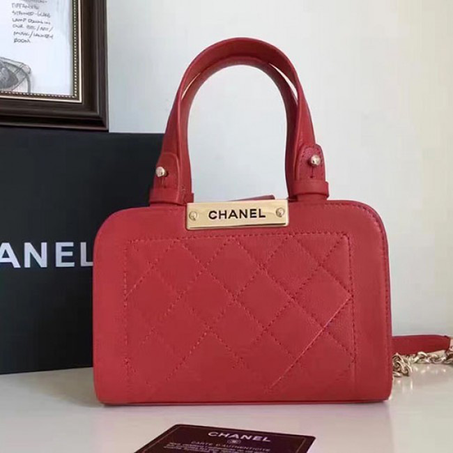 Ch**el small label click leather shopping bag red