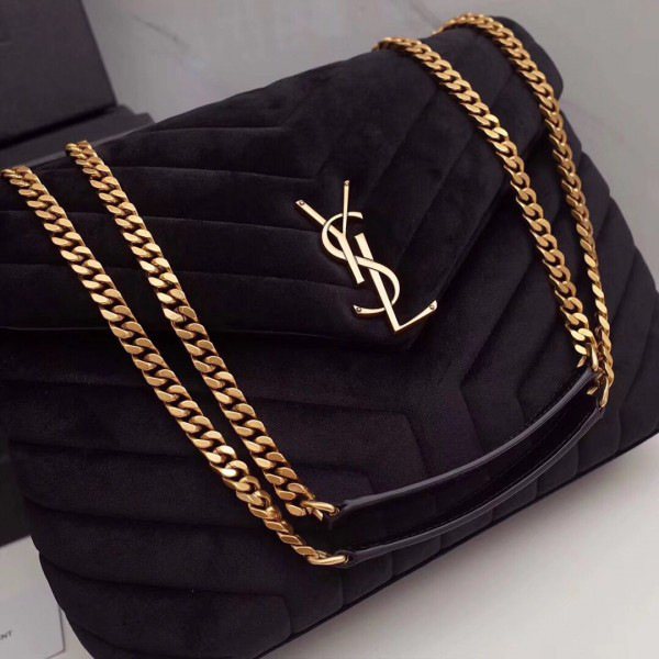 Y51 loulou monogram quilted velvet shoulder bag black 30cm*20cm*10cm
