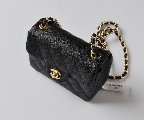 Ch**el caviar leather flap bag with gold hardware black 17.5cm