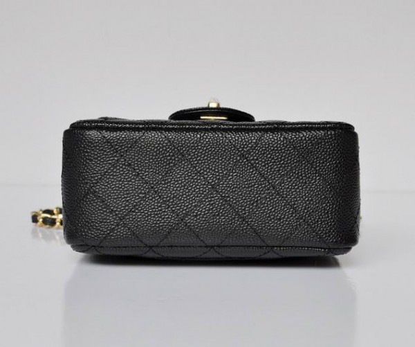 Ch**el caviar leather flap bag with gold hardware black 17.5cm