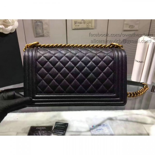 Ch**el quilted caviar medium boy bag gold hardware black
