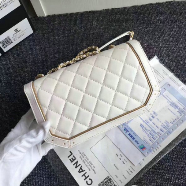 Ch**el lambskin and calfskin flap bag white