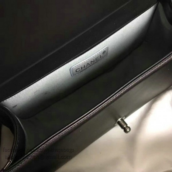 Ch**el chevron lambskin quilted boy bag with top handle black