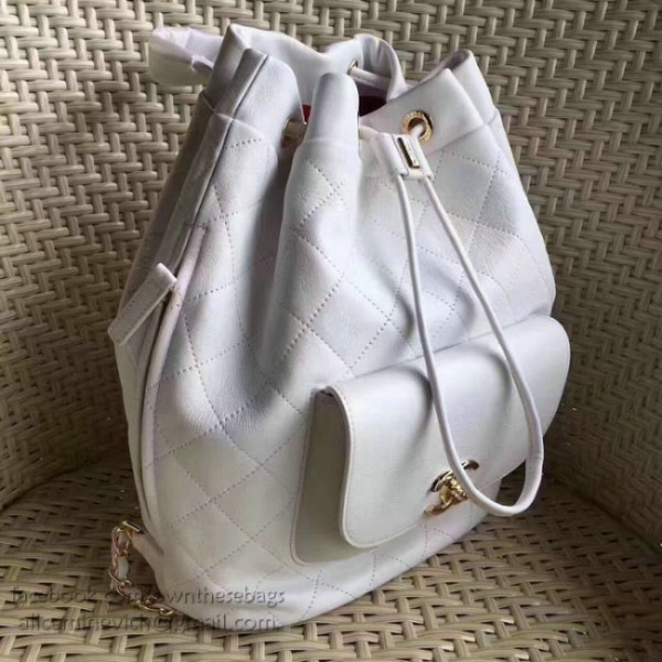 Ch**el calfskin gold-tone metal backpack white