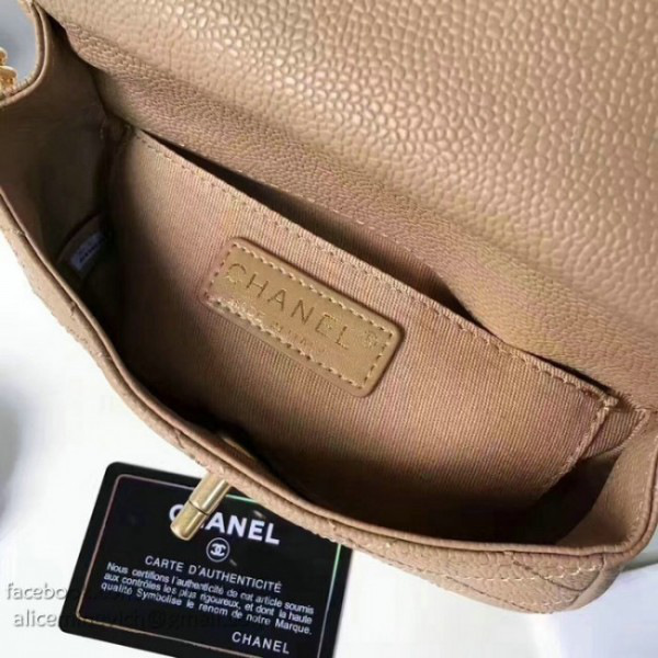 Ch**elgrained calfskin mini top handle flap bag beige