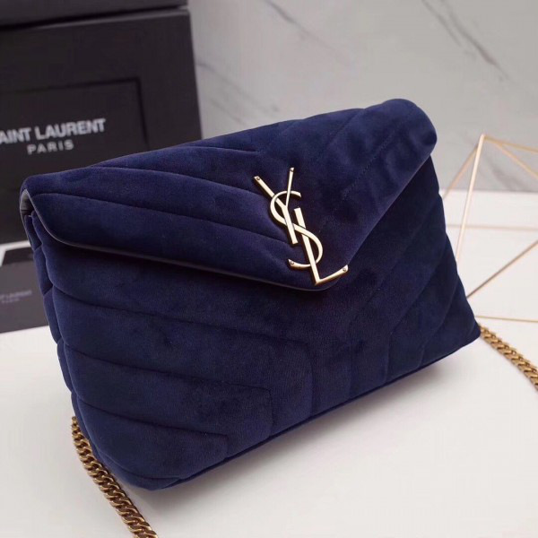 Y51 loulou monogram quilted velvet shoulder bag blue 4795 25cm*17cm*9cm
