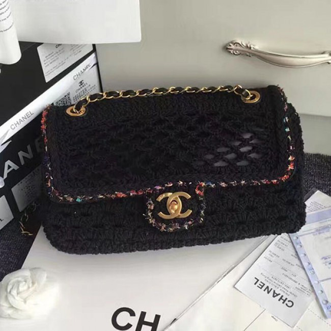 Ch**el crochet braid cayo coco flap bag black