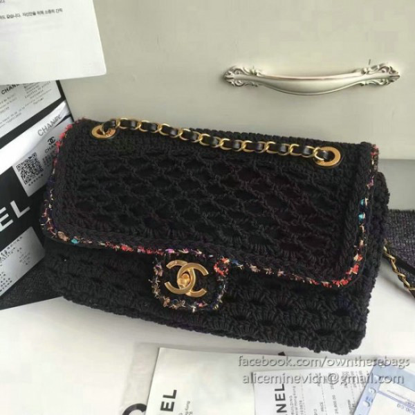 Ch**el crochet braid cayo coco flap bag black