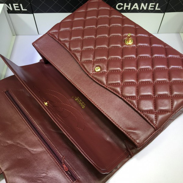 Ch**el lambskin leather flap bag with gold/silver chain maroom red 33cm