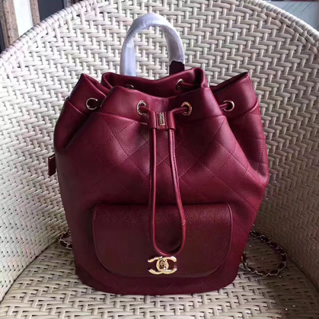 Ch**el calfskin and caviar backpack burgundy