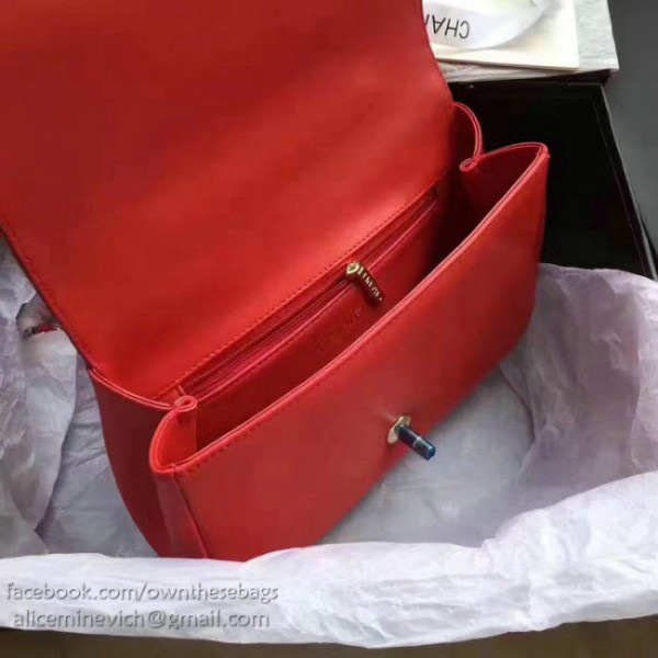 Ch**el caviar quilted lambskin flap bag with top handle red