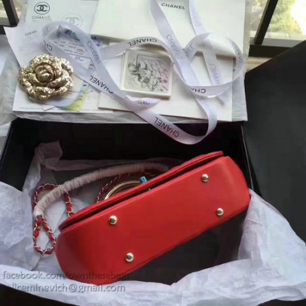 Ch**el caviar quilted lambskin flap bag with top handle red