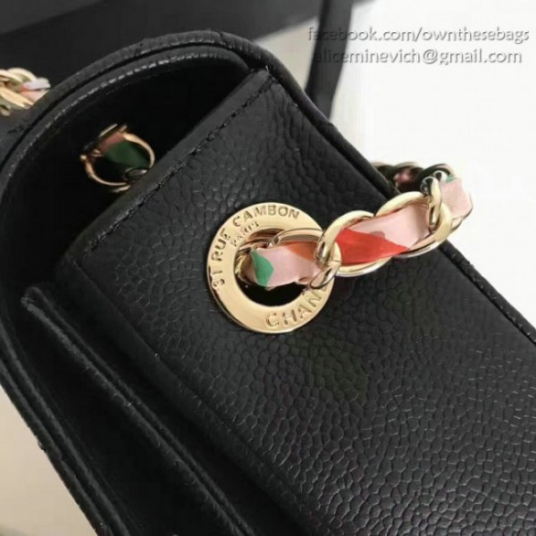 Ch**el grained calfskin flap bag with top handle black