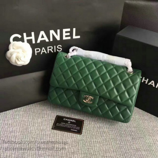 Ch**el lambskin classic handbag green a01112 vs04940