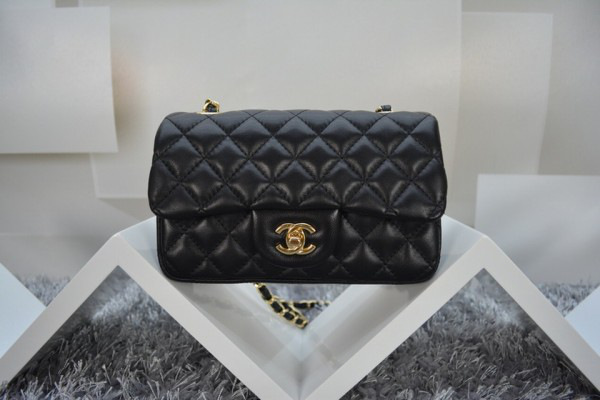 Ch**el lambskin leather flap bag with gold/silver chain black 20cm