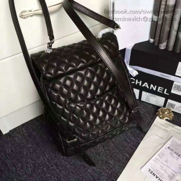 Ch**el quilted lambskin large backpack black silver hardware