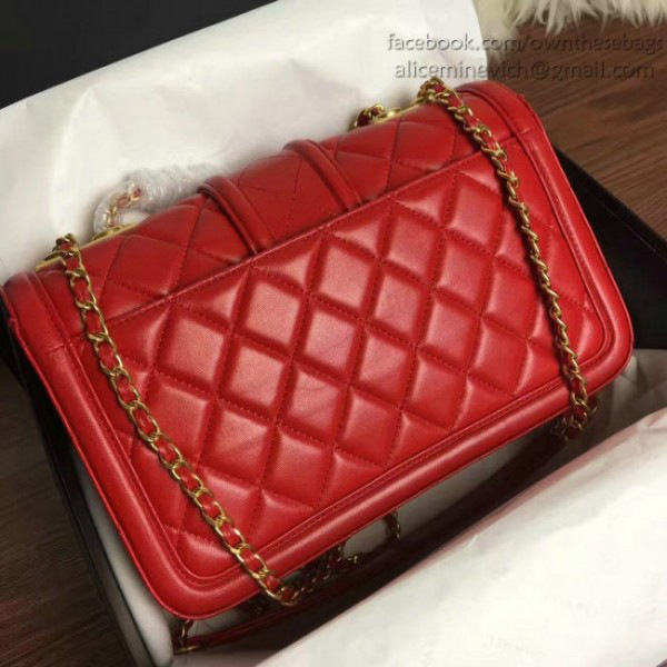 Ch**el quilted lambskin gold-tone metal flap bag red