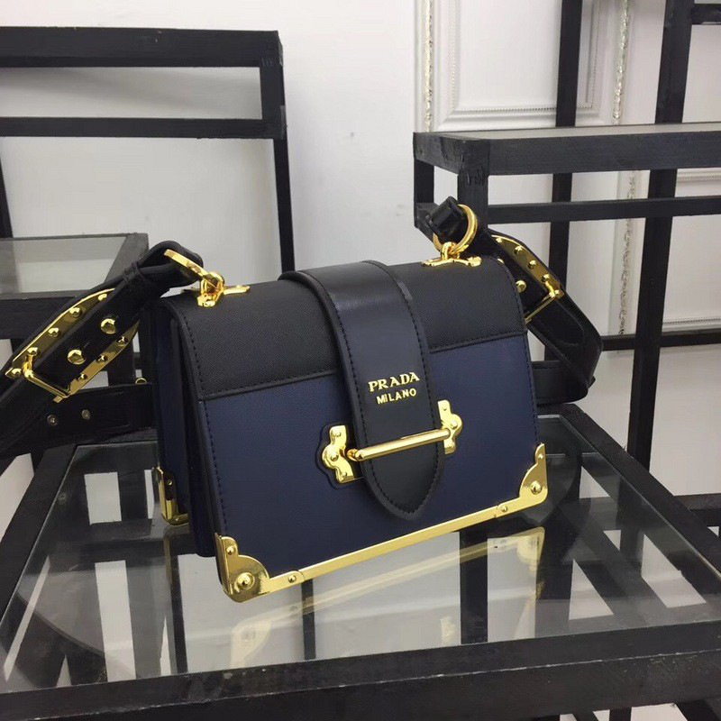 Pra*a cahier leather shoulder bag 1bd045 blue 20 x 14.5 x 8.5 cm