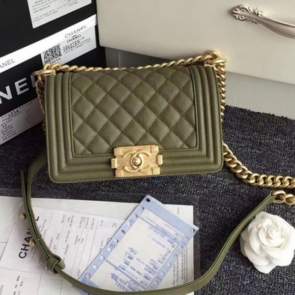 Ch**el quilted caviar small boy bag green