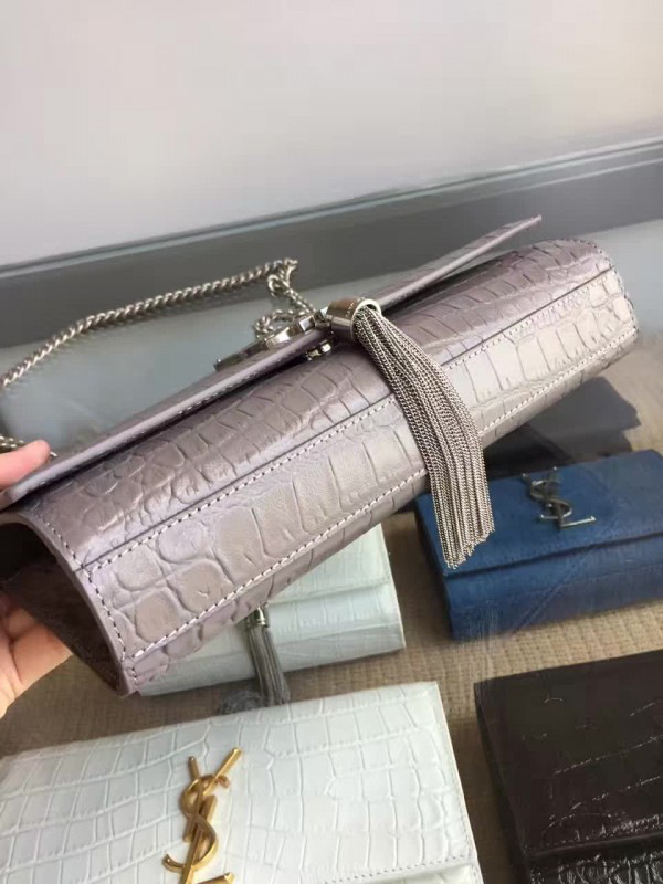 Y51 monogram kate silver tassel in embossed crocodile shiny leather 5038 24cm x 14.5cm x 5.5cm