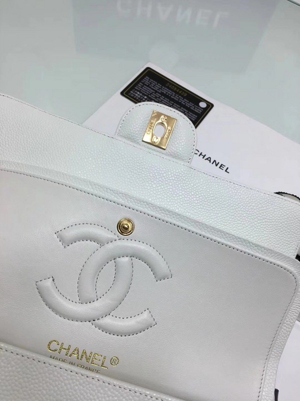Ch**el classic flap bag white caviar leather sliver&gold chain 25cm