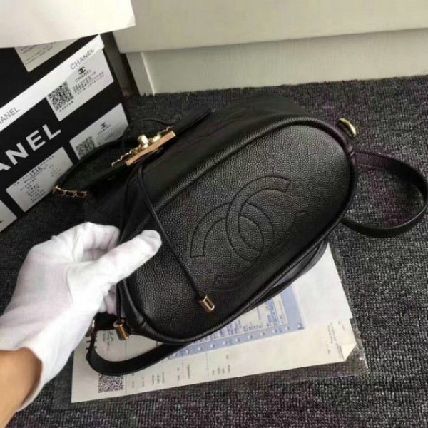 Ch**el grained calfskin gold-tone metal backpack black  23 x 25 x 13cm