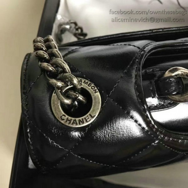 Ch**el oil wax leather perfect edge bag silver black a14041