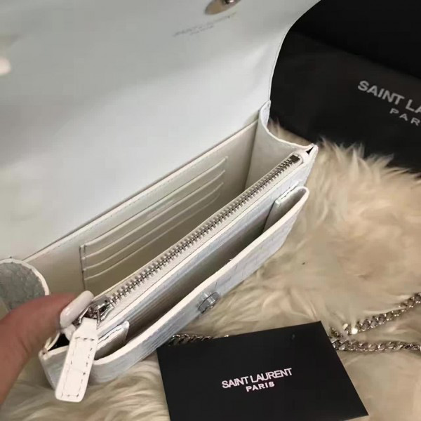 Y51 sunset chain wallet in crocodile embossed shiny leather 4834  17cm x 13cm x 7cm