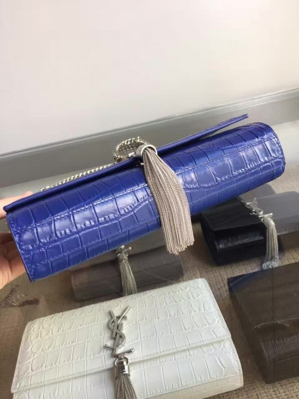 Y51 monogram kate silver tassel in embossed crocodile shiny leather 5041  24cm x 14.5cm x 5.5cm