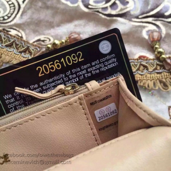 Ch**el lambskin mini chain wallet beige a81024 vs01851