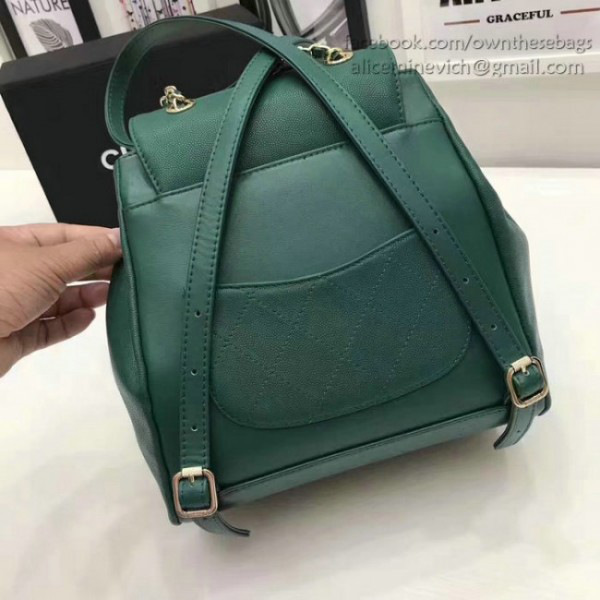 Ch**el grained calfskin gold-tone metal backpack green