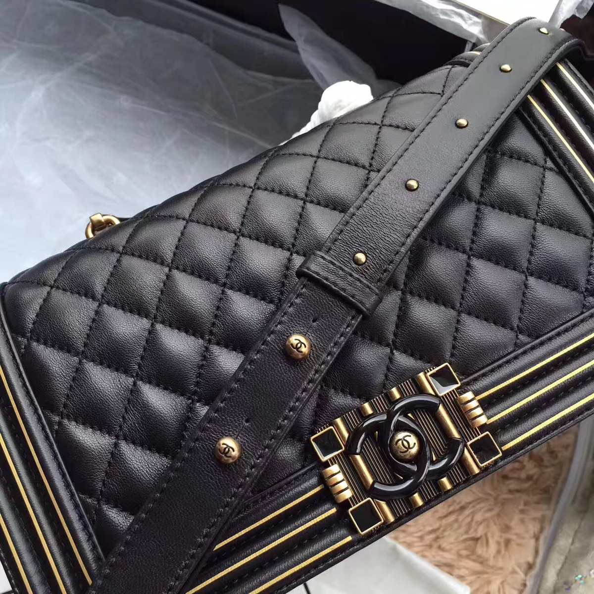 Ch**el new original single bag black 25cm