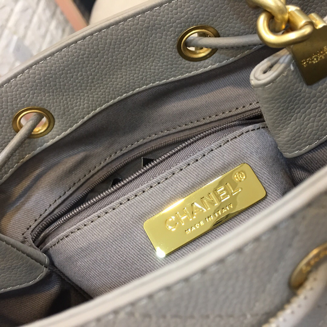 Ch**el latest drawstring bucket bag grey 20x20x12cm