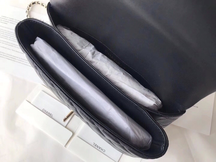 Ch**el flap bag with top handle black 21cm