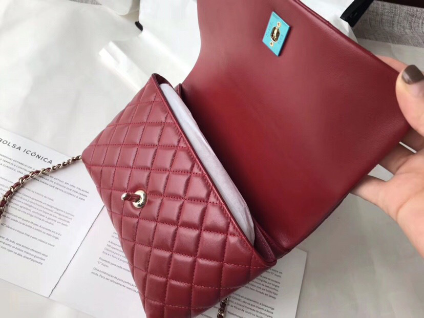Ch**el flap bag with top handle wine red 21cm