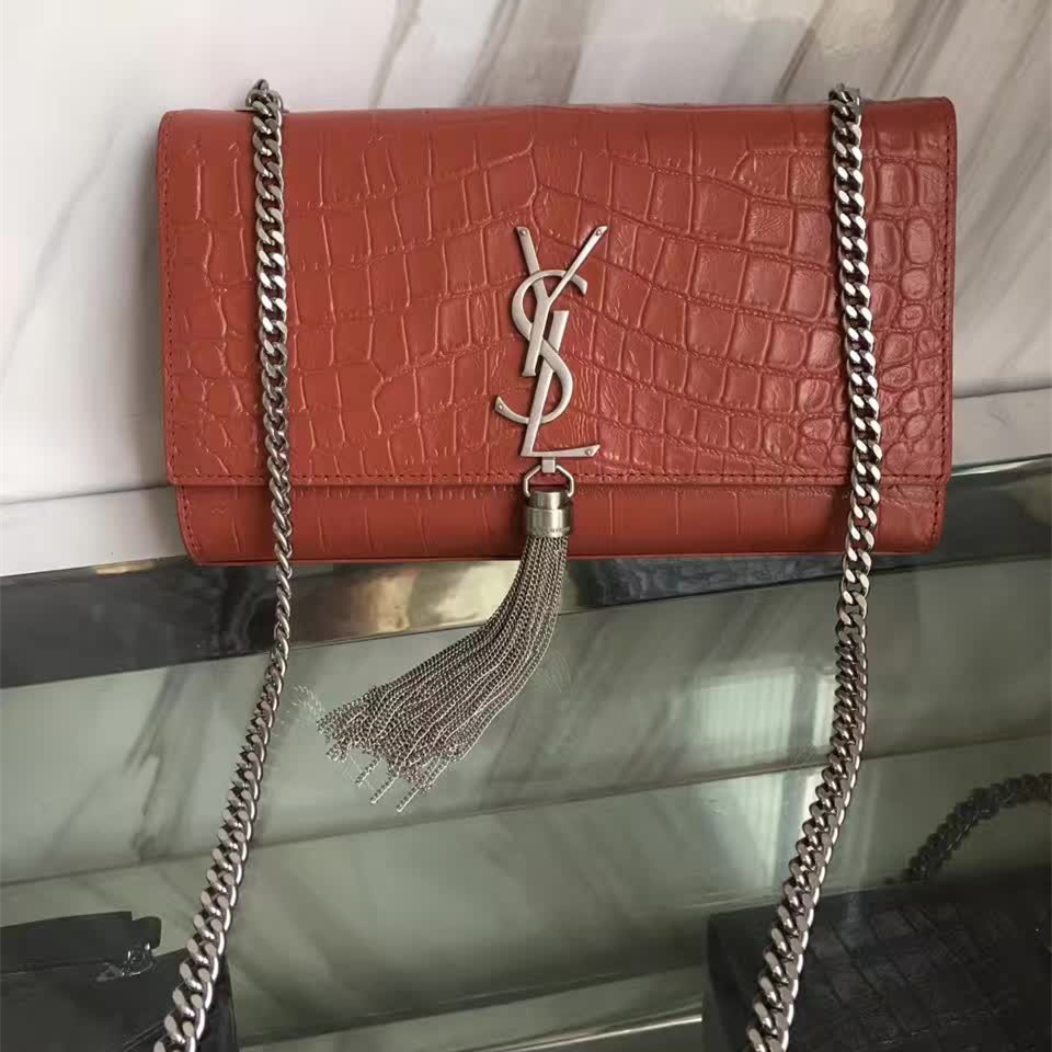 Y51 monogram kate silver tassel in embossed crocodile shiny leather 5046  24cm x 14.5cm x 5.5cm
