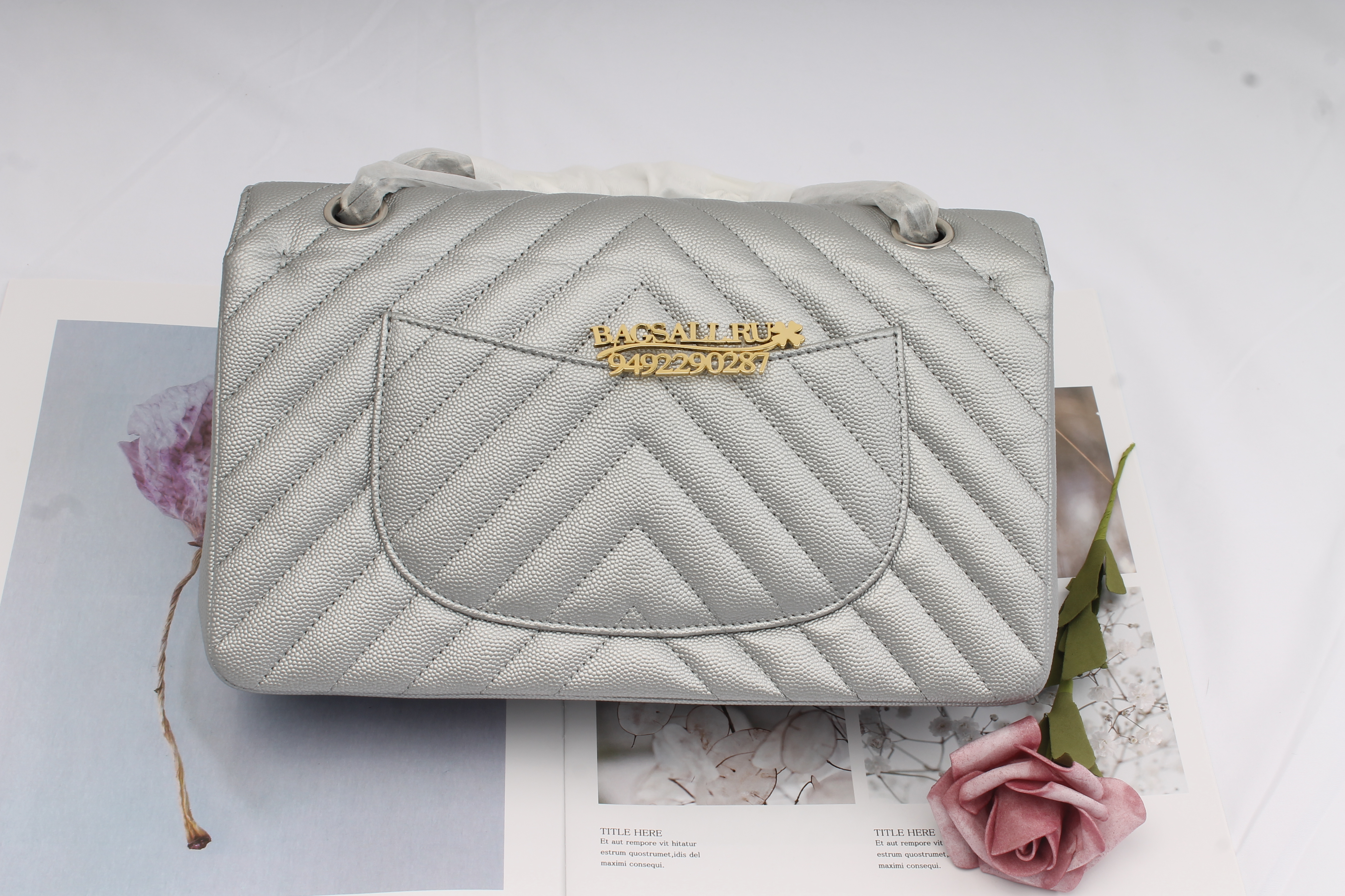 Ch**el classic handbag silver