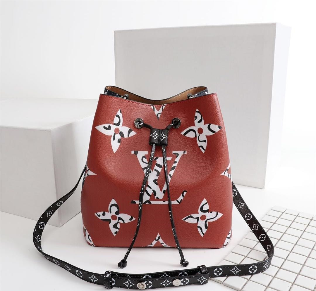 LV trendy bucket bag m44021 brown red and dark blue