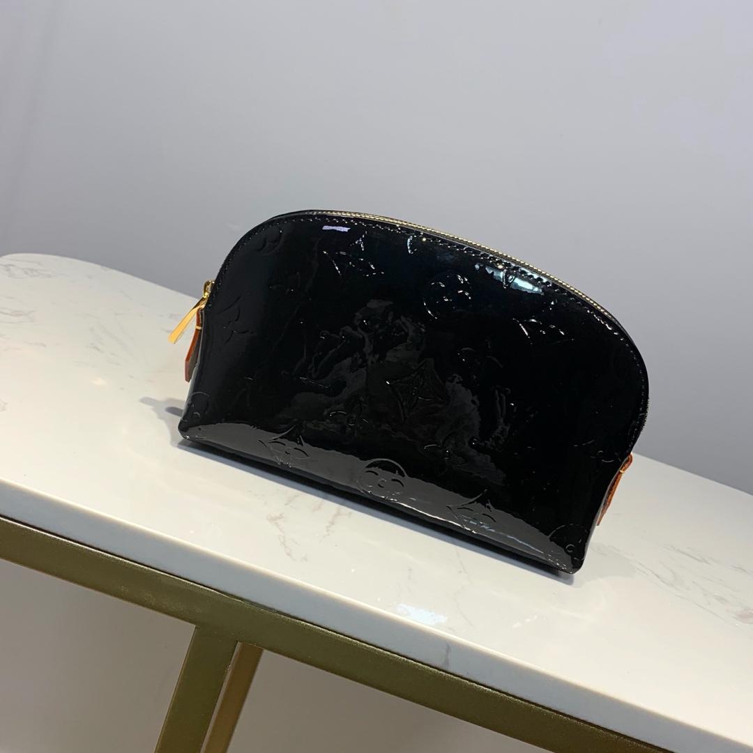 LV black cosmetic bag embossed leather 19.0x 12.0x 6.0 cm