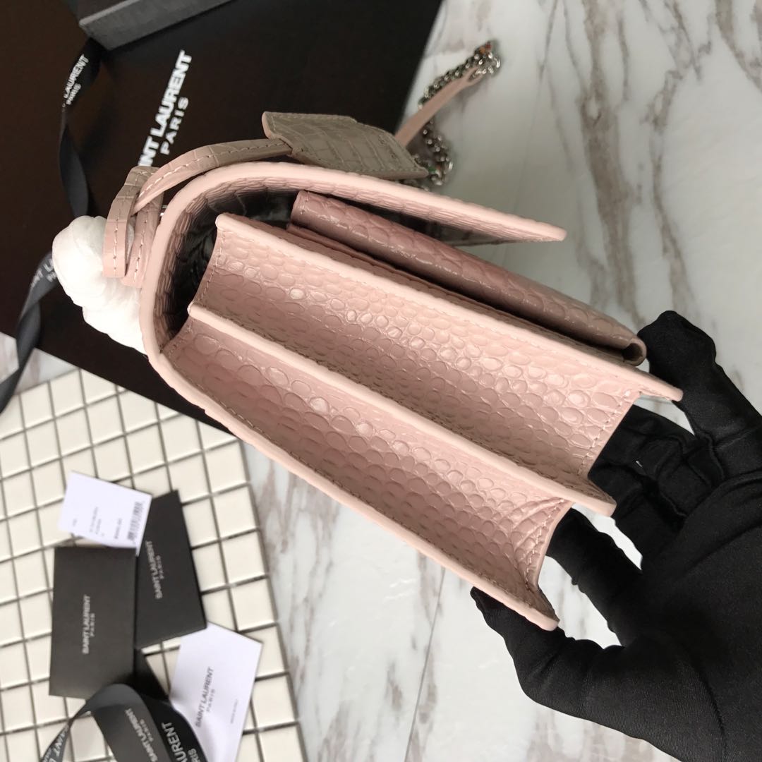 Y51 sunset chain wallet in crocodile embossed shiny leather 4846 17cm x 13cm x 7cm