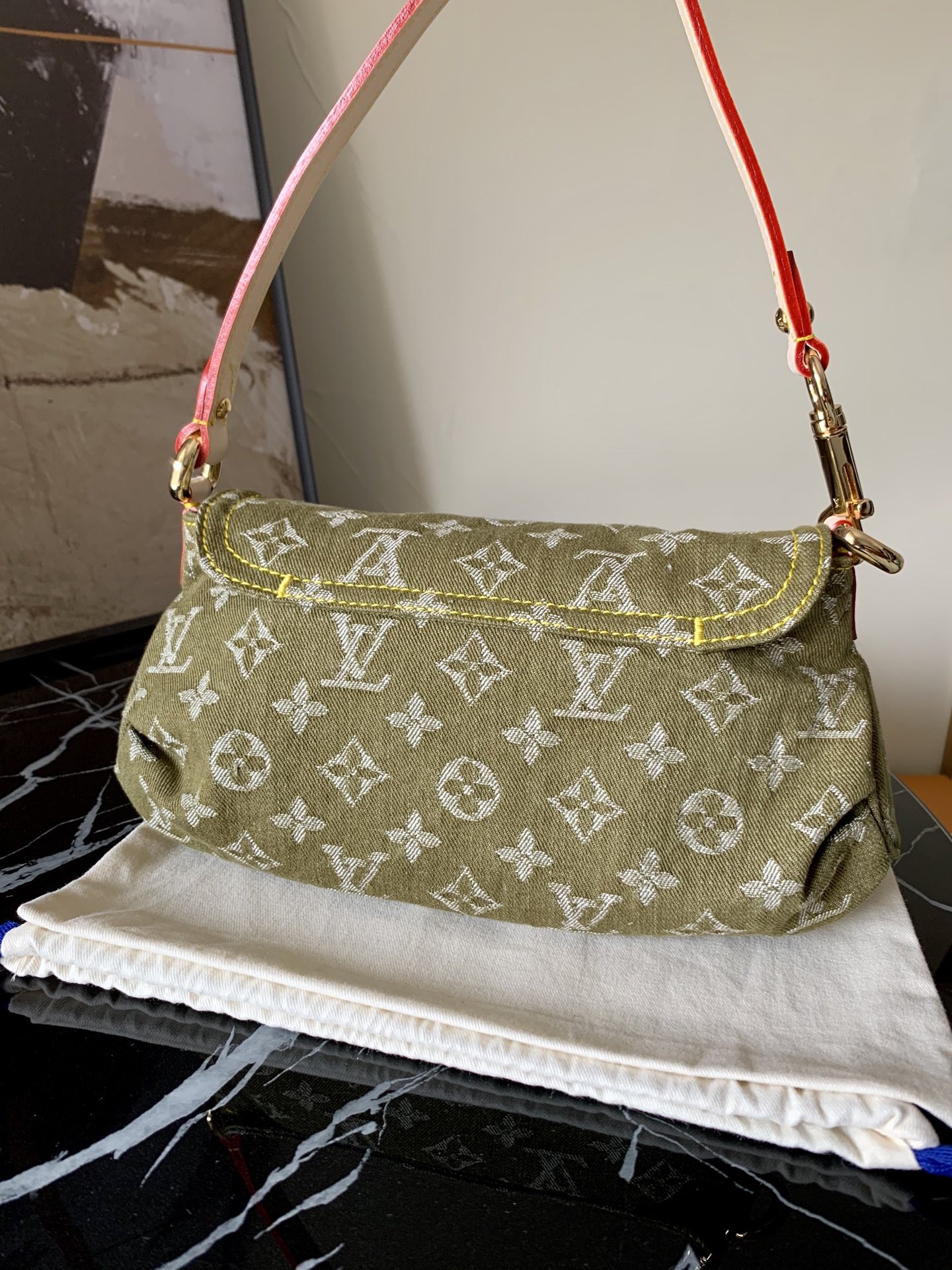 LV denim small satchel m95050 green 26*15*9cm