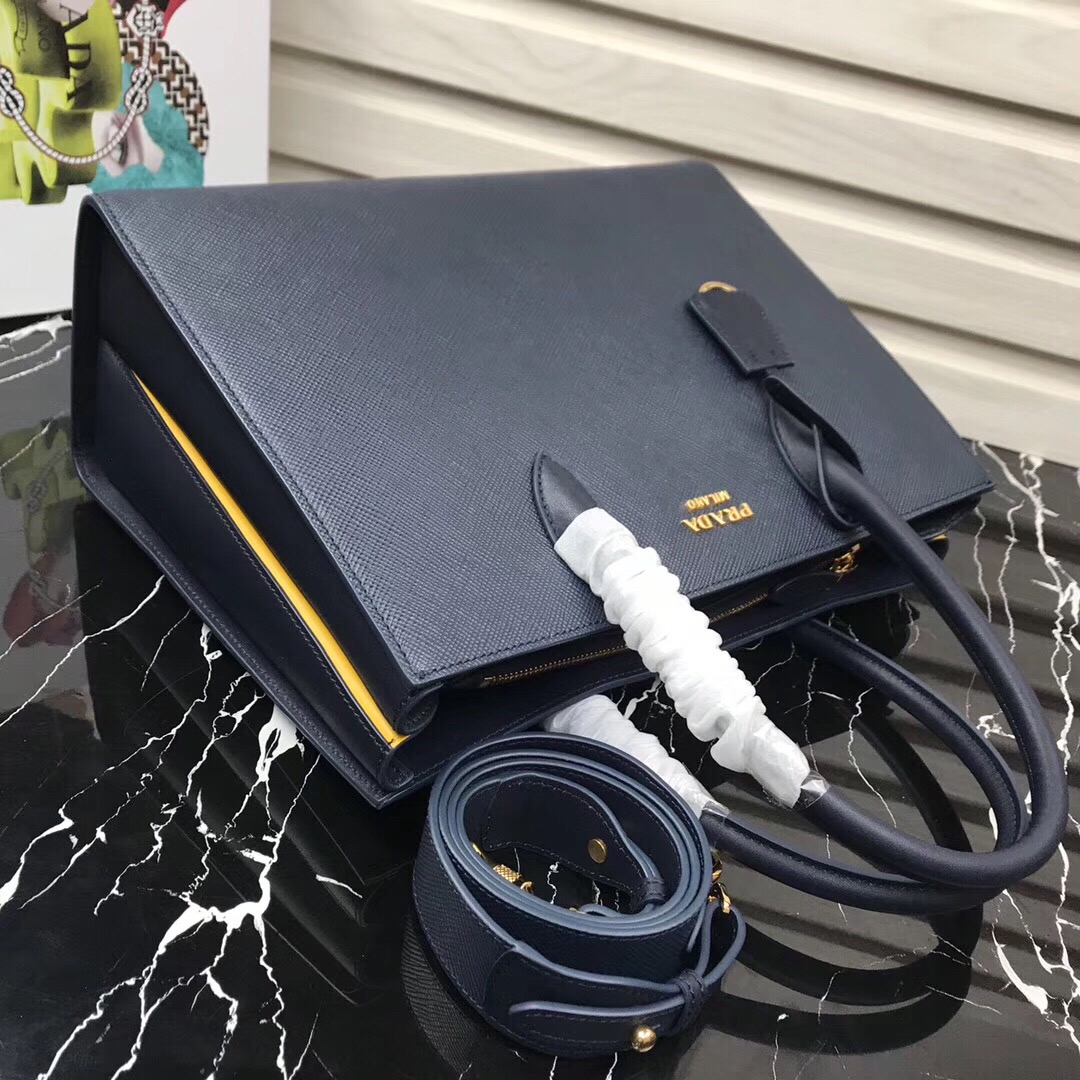 Large saffiano leather handbag dark blue 1BA153 34 × 24 × 13cm