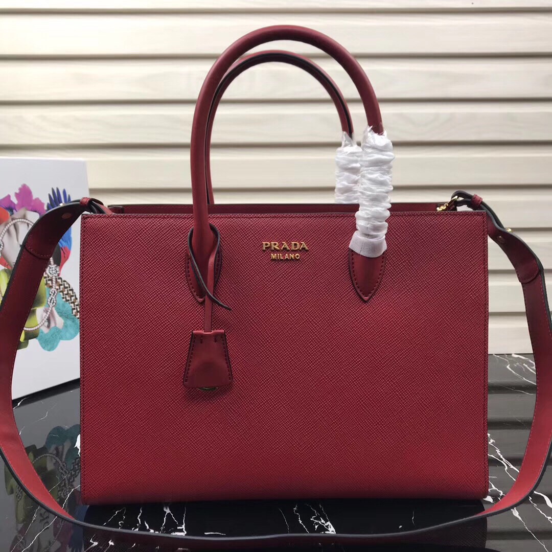 Large saffiano leather handbag red 1BA153 34 × 24 × 13cm